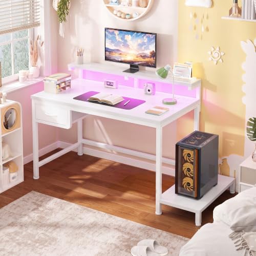 DurayLoly 32" Computer Desk with Power Outlet & Fabric Drawer,White - Image 2