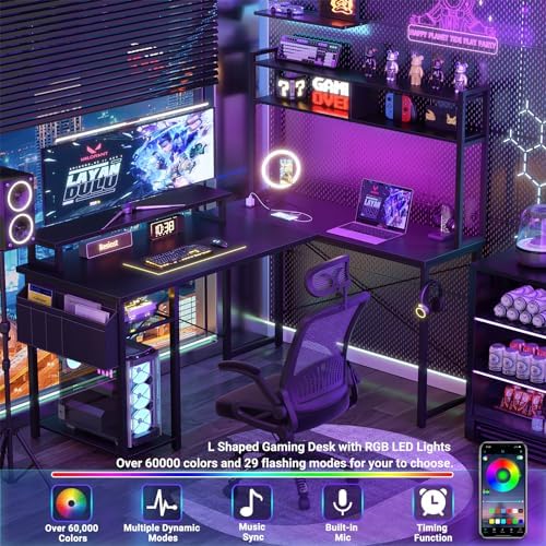 Besiost 48" Small L Shaped Desk Gaming Desk with Power Outlets & Led Lights - Image 4