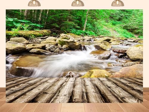 12x10ft Fabric Scenic Forest Stream Backdrop with Wooden Deck Background for Outdoor Nature Themed Party Decorations and Photo Studio Props by Unknown