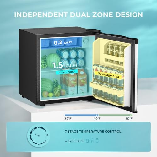 EUHOMY 1.7 Cu.Ft Mini Fridge, Reversible Door Compact Refrigerator, Silver - Image 4