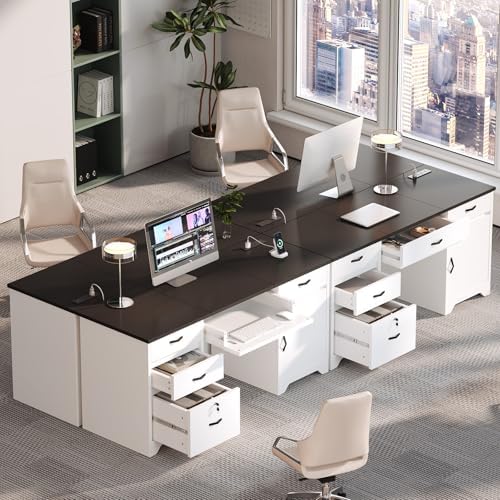 Bestier 59” Office Desk with Lockable Drawers, Modern Computer Desk with File Drawer, Charging Station & Drop-Front Keyboard Drawer, Executive Desk with Storage Cabinet for Home Office & Studio, White - Image 6