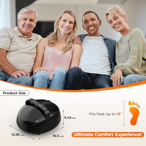 HTM Foot Massager with Heat, 5 Modes & 9-Level Intensity & 3-Speed Vibration, Shiatsu Kneading & Rolling Compression, with Remote & Portable Handle, Fits Up to Men's Size 13, Gift for Women Men - Image 6