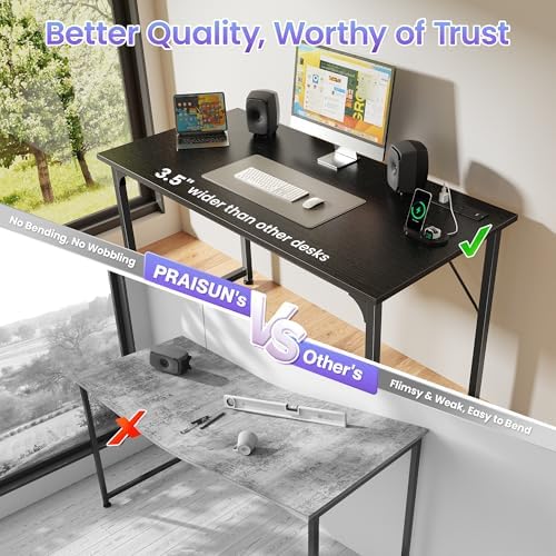 PRAISUN 40 X 20 Inch Computer Desk, Power Outlets, USB-C, Black - Image 5