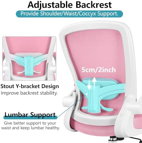 FelixKing Office Chair, Ergonomic Desk Chair Breathable Mesh Chairs Adjustable High Back Lumbar Support Flip-up Armrests, Executive Rolling Swivel Comfy Computer Chairs Home Office Pink - Image 6