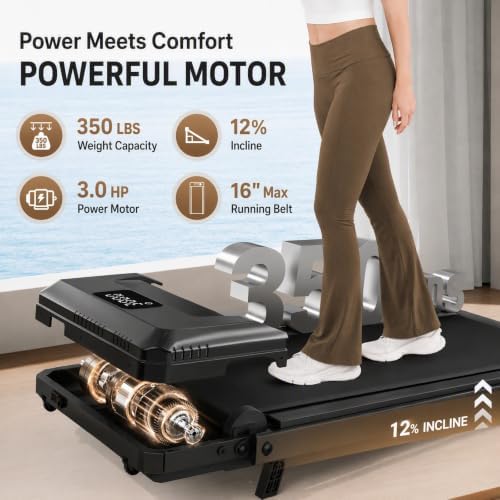 FUNMILY Upgrade Walking Pad Folding Treadmill with 12%/15% Incline & Handle Bar, 3.5HP Foldable Under Desk Compact Treadmills for Home/Office/Gym, 400+lb Capacity, Shock Absorption - Image 5