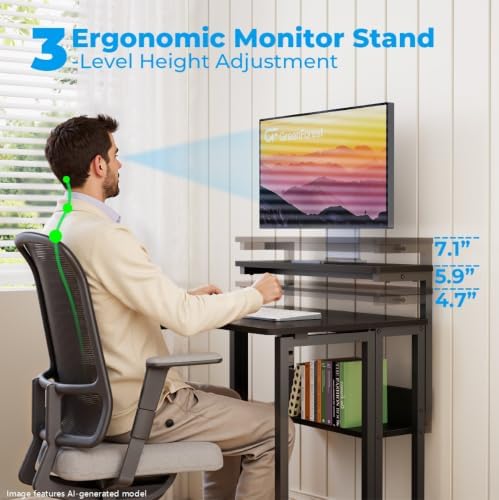 GreenForest Folding Desk with Adjustable Monitor Stand, 24.8 in Small Desk - Image 4