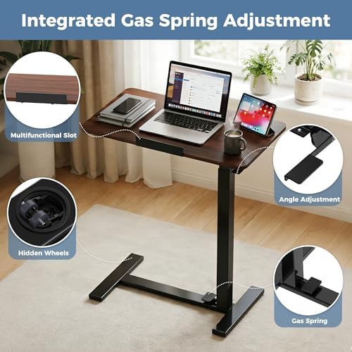 DUMOS Rolling Desk, Laptop Desk, Overbed Table with Wheels - Image 4