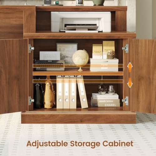SEDETA 70.9" Executive Desk, Fluted Office Desk with Drawers, Brown - Image 5