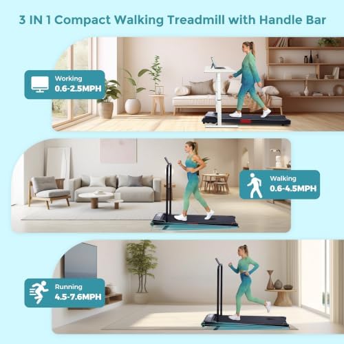 Portable Walking Pad Treadmill with Handle Bar and Incline for Home, 0.6-7.6MPH Under Desk Treadmill for Home Small, 350LBS Small Treadmills with Handles, 3.0HP Treadmills for Exercising - Image 2