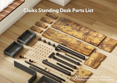 Claiks Standing Desk with Drawers & Wheels, 2 Height Shelf 63" Rustic Brown - Image 6