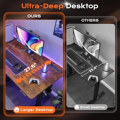 Huuger 55 x 28 Large Electric Standing Desk with 4 AC Outlets, Type-C Port, Height Adjustable Computer Desk, 27.6" Deep Desktop, Stand up Gaming Office Desk, 3 Preset Heights, Rustic Brown - Image 6