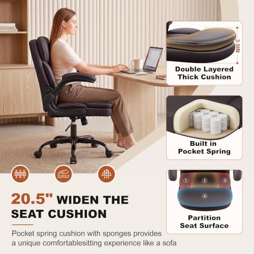 Leather Office Chair, Computer Desk Chair with Dual Back Support - Image 4
