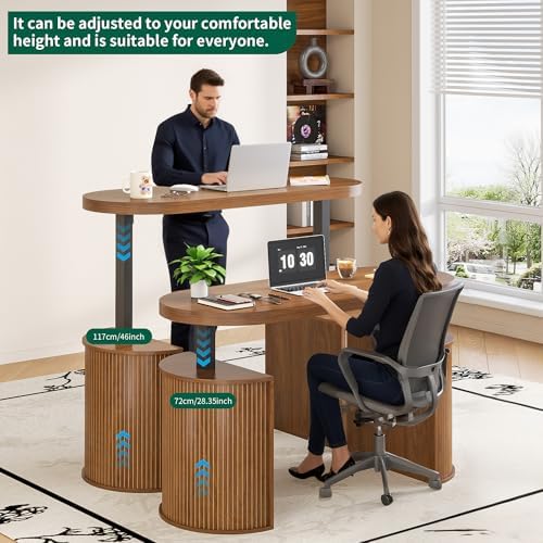 Mid Century Modern Electric Standing Desk with Storage, 55 x 22 Inch Small Sit Stand Up Desk, Wood Adjustable Height Computer Executive Desk for Home Office, Laptop, Walnut - Image 4