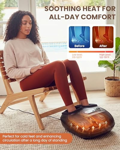 CILI 4-in-1 Foot Massager with Heat,Vibraion,Deep 3D Shiatsu,Compression,Rolling Feet Massager FSA Eligible HSA,Big Size 13" for Men Women Home Office Foot Pain Relief (Toe-Touch Control) Gifts Mom - Image 5