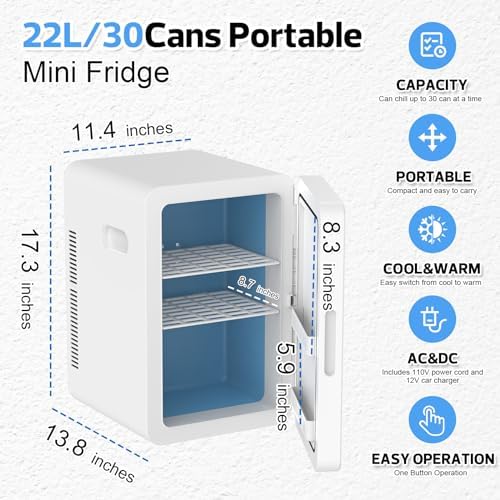 advwin 22L Mini Fridge for Bedroom, 30 Cans Portable Cooler & Warmer Compact Refrigerators with AC/DC Power for Skin Care, Beverage, Cosmetics, Food, Drinks, Office Desk Dorm Room - Image 4
