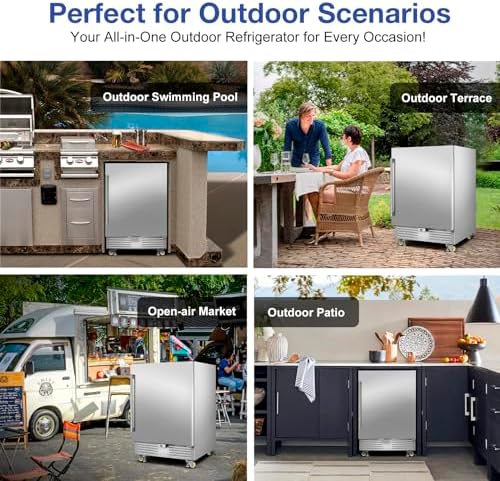 FoMup 24" Undercounter Outdoor Beverage Fridge, Stainless Steel with Wheels - Image 5