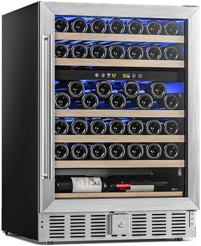 Antarctic Star 24 Inch Wine Fridge, 52 Bottle Wine Cooler Refrigerator. 39-64°F Dual Zone Wine Refrigerator Glass Door, Built in or Freestanding Under Counter Fridge for Home Bar Office by AntarcticStar