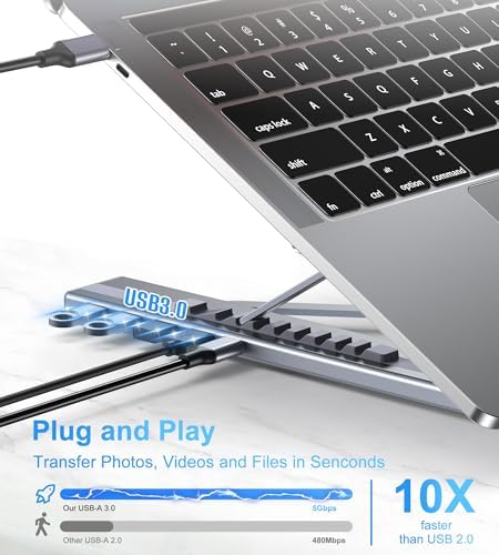 M61 USB C to USB Hub Portable Laptop Stand, Aluminum 4 Ports USB3.0 Multiport Adapter Adjustable Laptop Docking Station Stand Compatible with MacBook Pro/Air, Chromebook, Keyboard, Mouse, HDD - Image 3