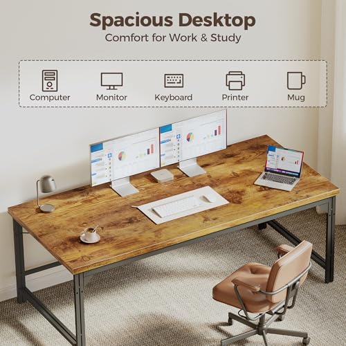 Mericonia 54 Inch Computer Desk, 1" Thick Large Office Table, Brown - Image 5