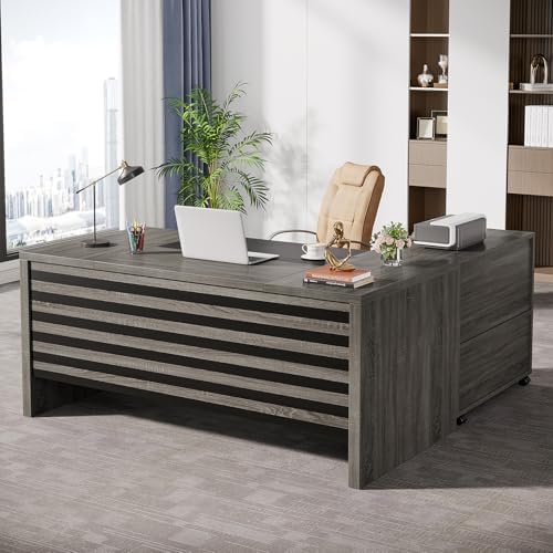 Tribesigns 62.2" L-Shaped Executive Desk with Mobile File Cabinet by Tribesigns