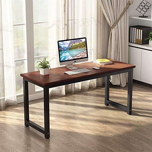 Tribesigns Computer Desk, 55 inch Large Office Desk Computer Table Study Writing Desk for Home Office, Teak + Black Leg - Image 2