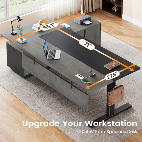 SEDETA 71" Executive Large L Shaped Electric Standing Desk, Grey - Image 5