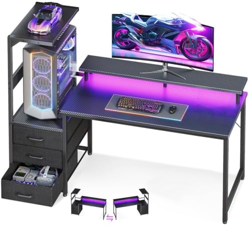 AODK Gaming Desk w/PC Showcase Stand, 52" Reversible, RGB LED by AODK