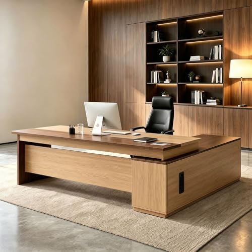 L Shaped Executive Desk with Drawers, Large Wood Workstation, Modern Executive Office Furniture for Home Office and Business Workspace, Multiple Sizes & Colors by Unknown