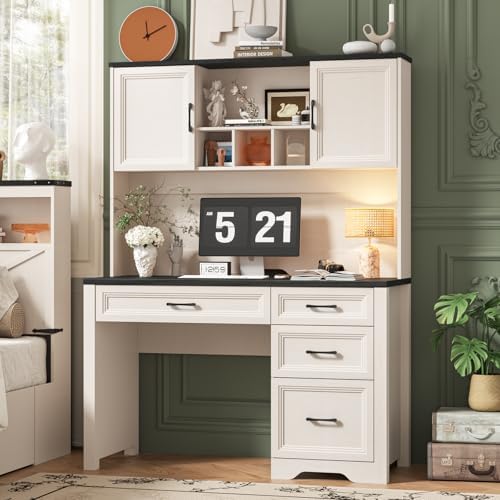 Vabches Farmhouse Executive Desk with 4 Drawers and Storage Cabinet, Rustic Large Home Writing Desk with Hutch, Workstation for Bedroom, Black. - Image 3