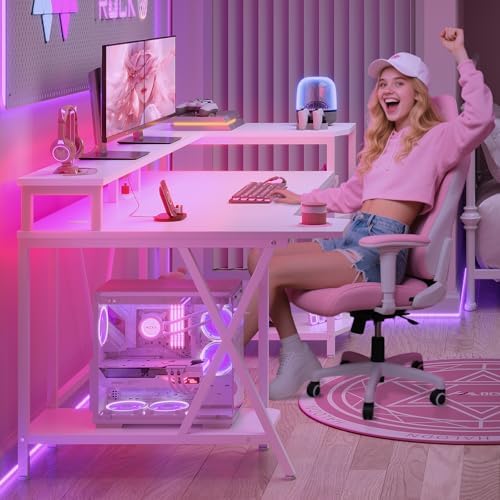 SEDETA Gaming Desk 70.8'' with LED Lights, Storage Shelves,Power Outlets - Image 5