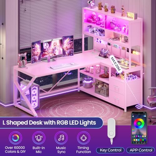 SEDETA L Shaped Gaming Desk with Storage Shelves, 2 Drawer, LED Light - Image 6