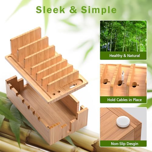 Pezin & Hulin Bamboo Charging Station with 5-Port USB & 5 Cables - Image 4