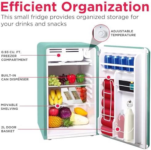Frigidaire Retro Compact Refrigerator with Chiller, 3.2 cu ft Countertop Fridge, Built-In Bottle Opener, Rounded Corners, Premium, for Office, Bedroom, Dorm Room, Cabin, 18.5D x 20W x 31.5H (Mint) - Image 4