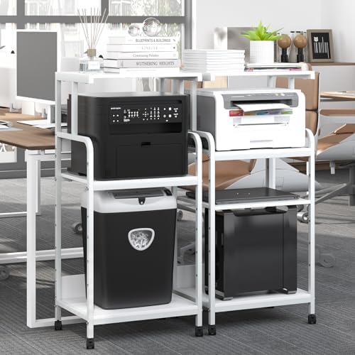 Arbuxzuy 4-Tier Printer Stand with Storage Shelf, Mobile Printer Table for Home Office, Adjustable Stand for Printer, Scanner, Fax (White) - Image 7