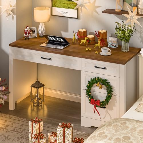 Vabches Farmhouse Executive Desk with Storage and Ample File Drawer, Rustic Large Home Writing Desk for Bedroom, White - Image 4