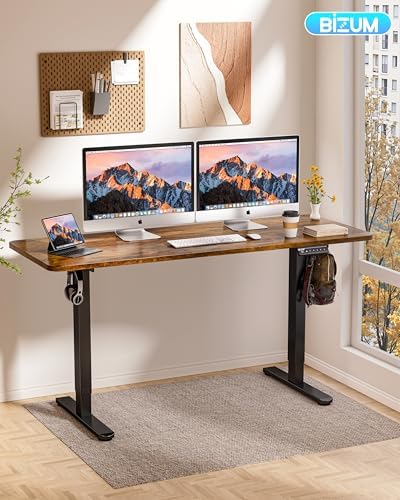 BIZUM Electric Standing Desk 60 x 24 Inch Computer Desk-Gaming Desk Rustic Brown Home Office Desks Height Adjustable Memory Stand Up Computer Workstation - Image 2