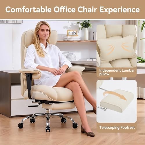 Efomao Executive Office Chair, Beige Fabric Big and Tall Desk Chair - Image 6