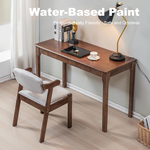 Solid Wood Desk, Gaming Study Home Office Desks for Work, Student PC Desk for Bedroom, Small Computer Desk for Small Spaces, Easy to Assemble (Walnut Color, 47inch) - Image 5