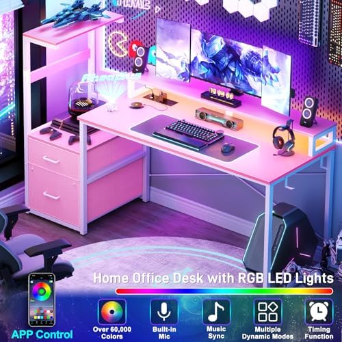 Aheaplus 59" Gaming Desk with RGB LED & Power Outlet &PC Case/Printer Stand - Image 6
