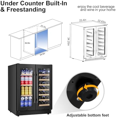 FoMup Wine and Beverage Refrigerator, 24 Inch Beverage Cooler Dual Zone with Glass Door, Under Counter Beverage Fridge with Upgraded 60 Cans 20 Bottles Large Capacity, Black - Image 5