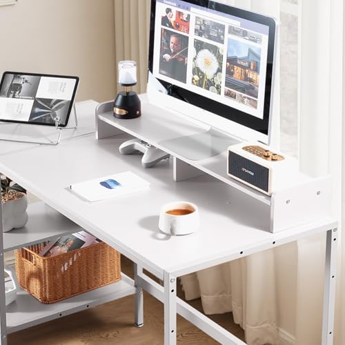 MINOSYS 47-inch Computer Desk with Storage Shelf - Ideal Gaming Desk for Bedrooms, Small Spaces, and Home Offices Modern Writing Desk for PCs,White Table. - Image 5