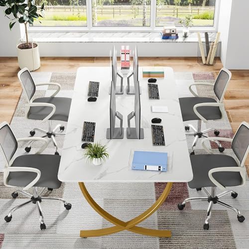 Tribesigns Executive Desk, 63” W x 31.5” D Large Office Desk, Modern Computer Desk Conference Table Meeting Room Table, Business Furniture for Home Office, White and Gold - Image 6