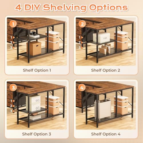PRAISUN 47 Inch L Shaped Desk with Power Outlets, 5 Fabric Drawers - Image 7