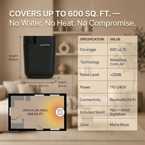 Waterless Plug-in Cold-Air Scent Diffuser, App Control, 600 Sq. Ft, Black - Image 2