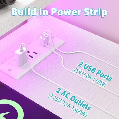 DurayLoly 32" Computer Desk with Power Outlet & Fabric Drawer,White - Image 6
