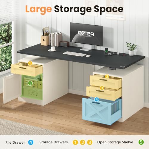 YOMILUVE 60" Farmhouse Electric Standing Desk with Drawers for Home Office - Image 4