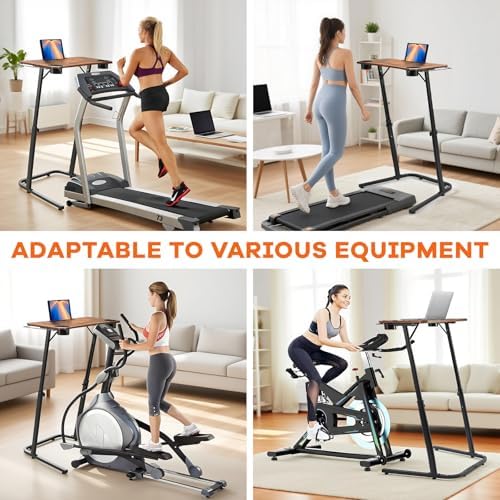Treadmill Desk, Small Standing Desk for Walking Pad, 30-47 Inch Adjustable Height Walking Pad Stand for Treadmill, Portable Standing Table for Bike and Home Office Work - Brown - Image 7