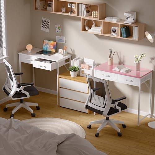 Pamray 32 Inch Small Computer Desk with 2 Drawers for Bedroom Study Writing Home Office Table for Small Spaces White - Image 4