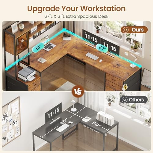 SEDETA Reversible L Shaped Gaming Desk with 6 Drawers, Hutch, Led Lights - Image 6
