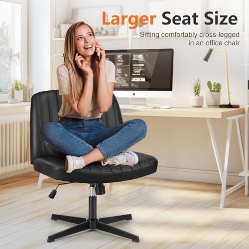 Sweetcrispy Criss Cross Office Chair, Vanity Chair No Wheels, Faux Leather - Image 3